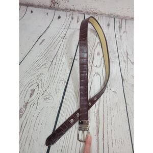 Faux Croc Skin Reversible‎ Designer Casual Belt Brown Leather Canvas Size 32-36"